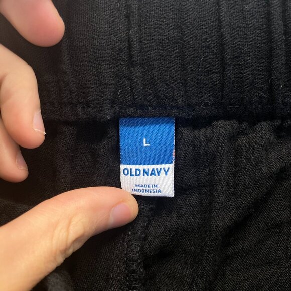 Old Navy Wide Leg Women’s Pants Size Large Black Stretch Pockets,Drawstring - Picture 3 of 8